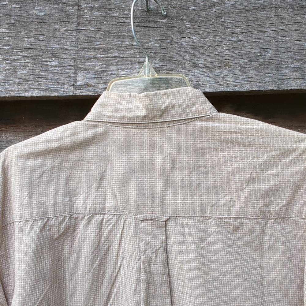 Columbia Mens Large Short Sleeve Button Up Cotton Shirt Plaid Tan and White - Picture 10 of 11